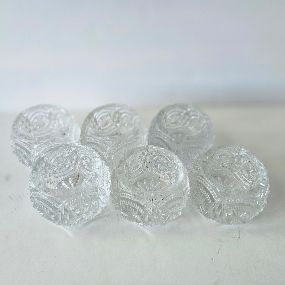 Vtg Bryce Higbee Banquet Medallion Salt Cellars Sunburst - Glass - SET of 6